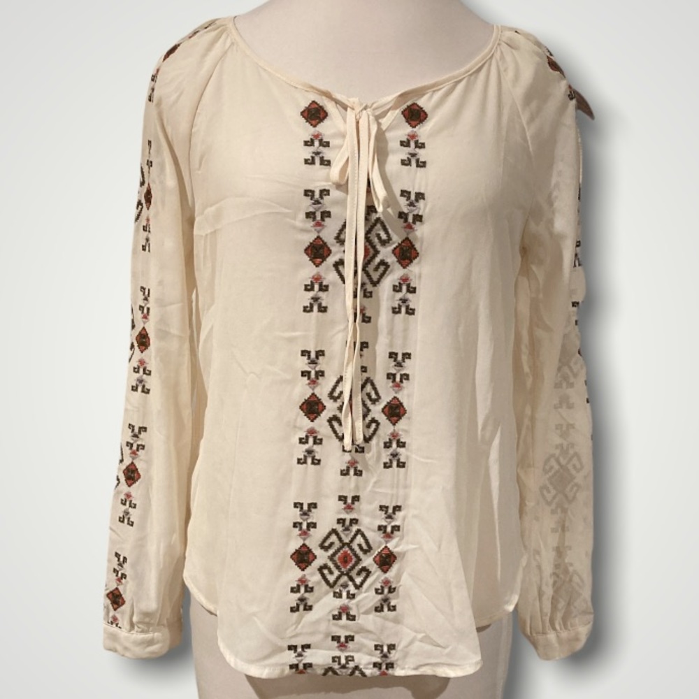 Blue Pepper Vintage BoHo Hippy Embroidered Blouse Shirt